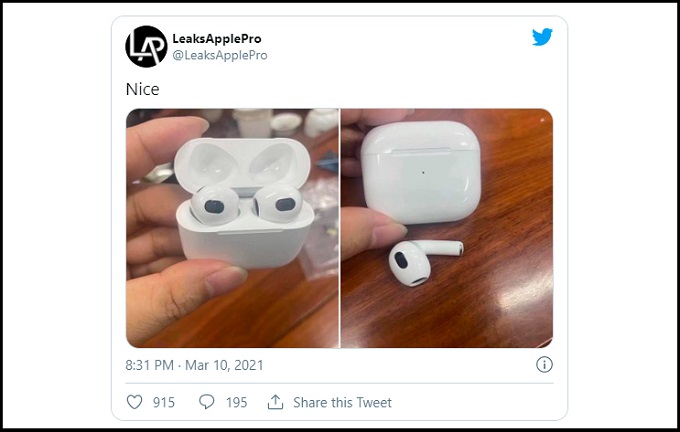 Tweet cho thấy ảnh thực tế của AirPods 3