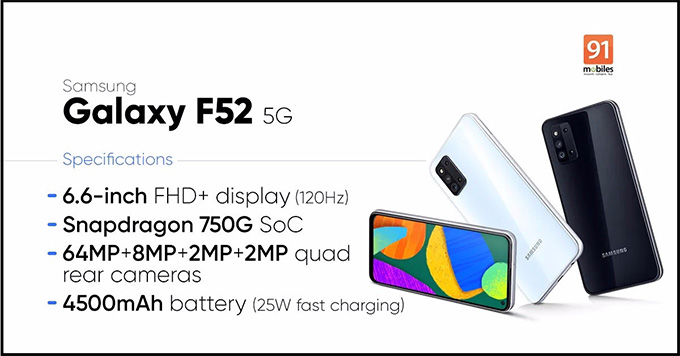 Galaxy F52 5G ra mắt: Chip Snapdragon 750G, màn hình 120Hz, giá từ 7,2 triệu